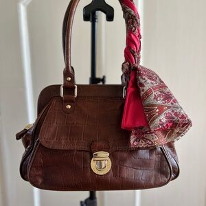 Elliott Lucca Brown Croc-Texture real Leather Satchel